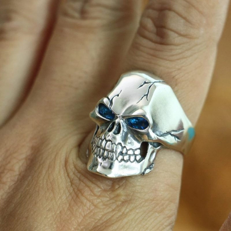 Smiling Skull Ring on finger