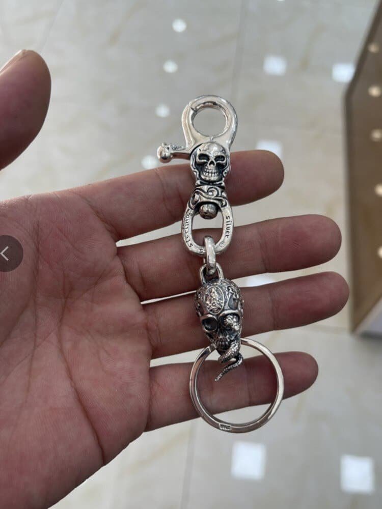 Sterling Silver Skeleton Key Ring holded