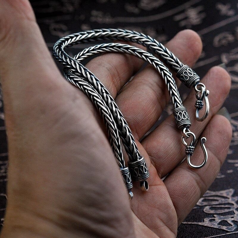 Sterling Silver Viking Bracelet in hand
