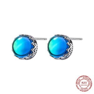 Blue Opal Stud Earrings Sterling Silver demo