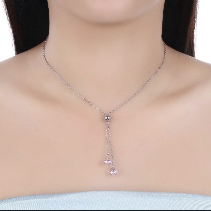Crystal And Silver Bead Necklace on neck