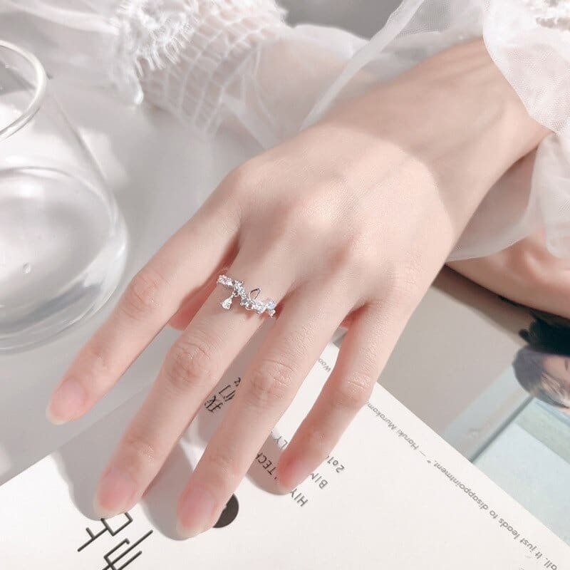 Crystal Flower Silver Ring on finger