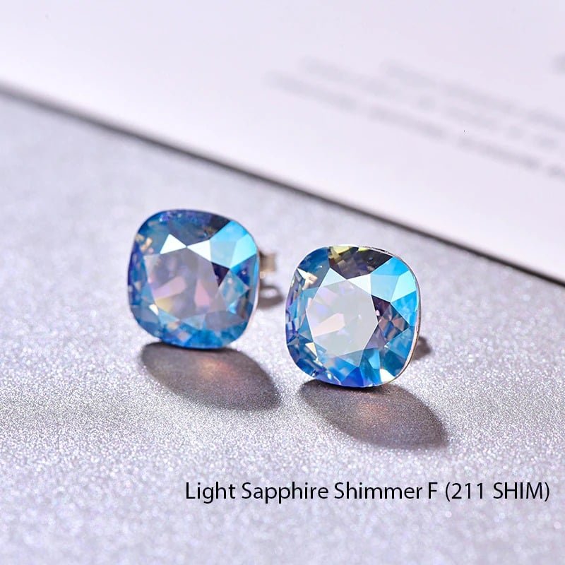 Crystal Stud Earrings Silver light sapphire shimmer F