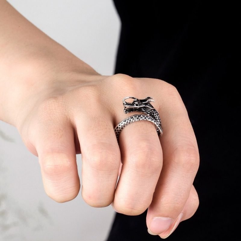 Dragon Ring Silver on finger