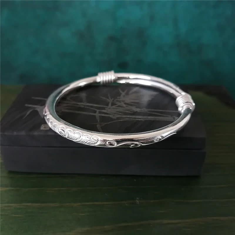 Engraved Silver Bangle face view