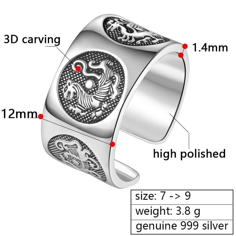 Four Mythical Animal Silver Ring details