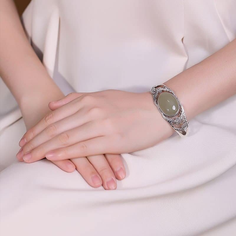 Jade And Silver Bracelet on wrist
