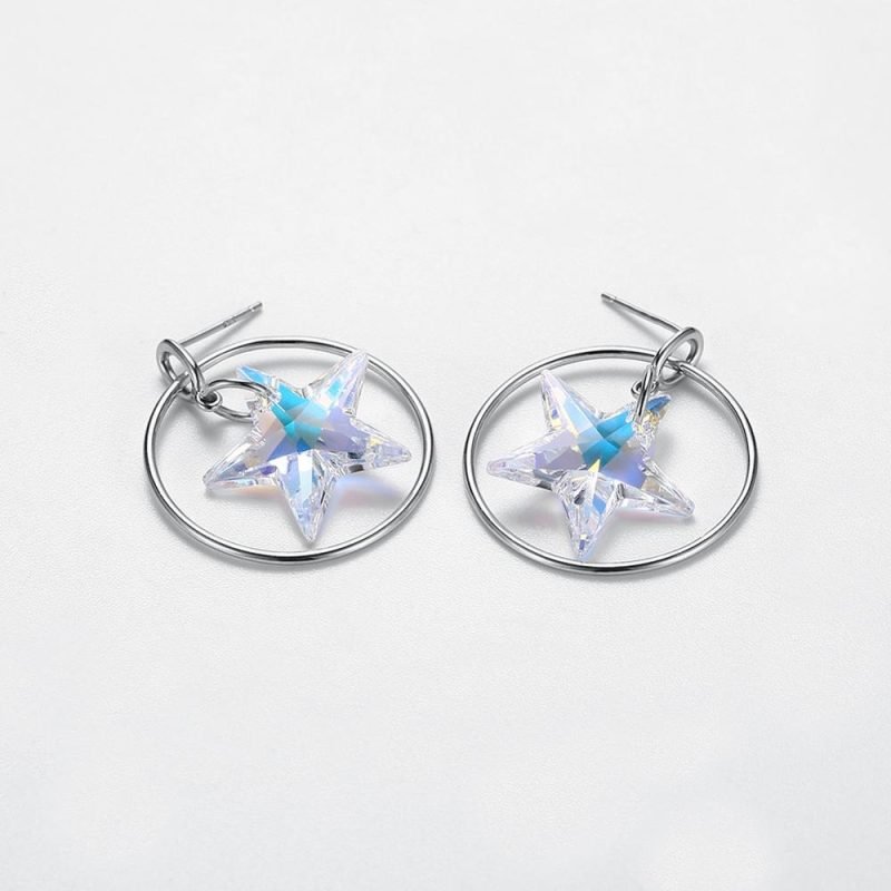 Large Crystal Star Earrings face view