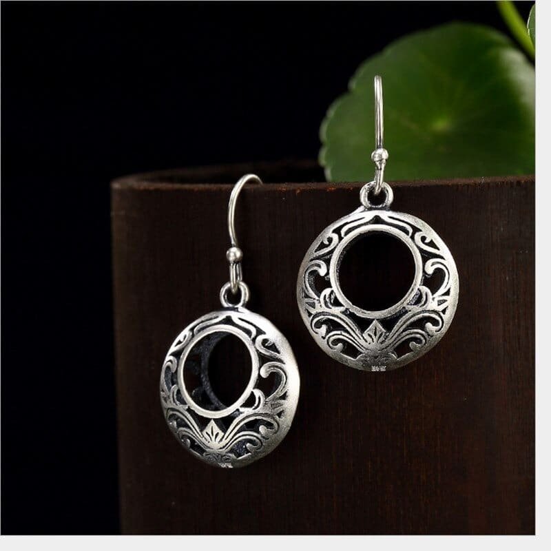 Large Hollow Silver Hoop Earrings front view