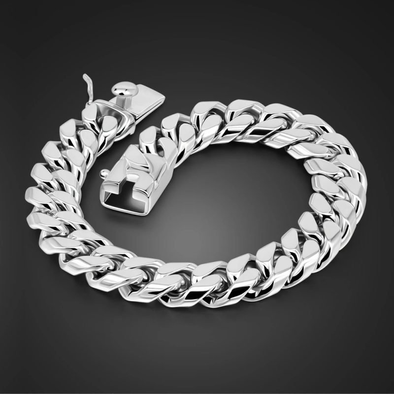 Large Silver Curb Link Bracelet face view