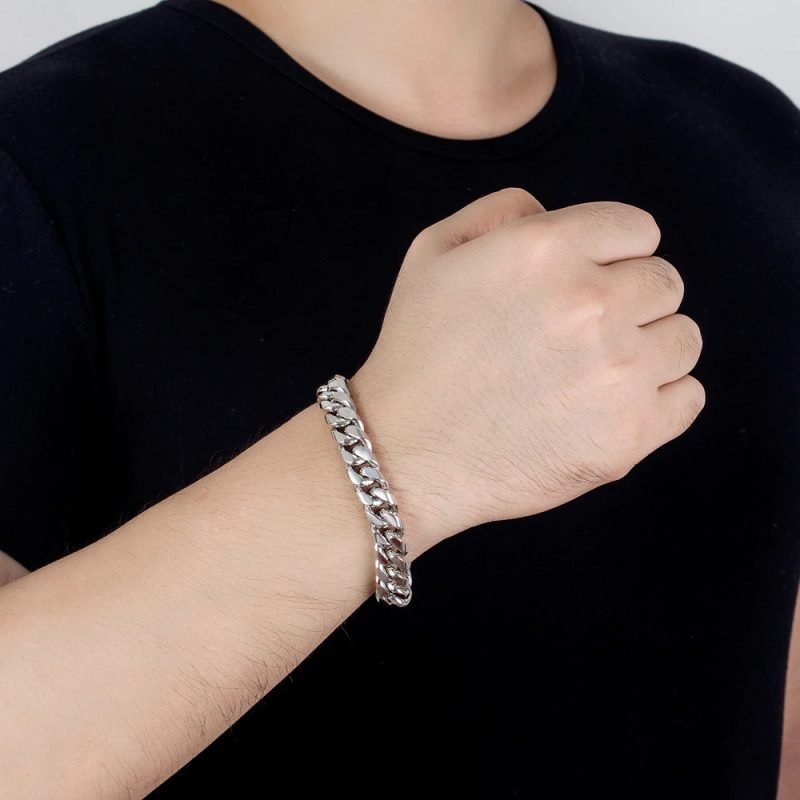 Large Silver Curb Link Bracelet on wrist