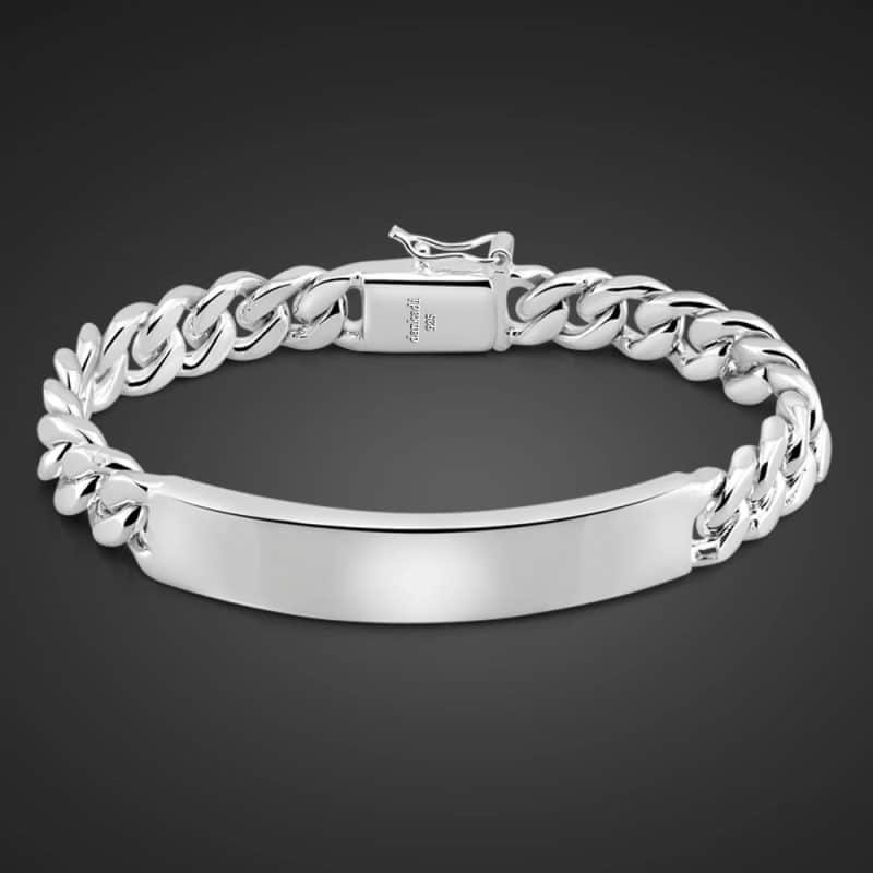 Mens Silver Curb Chain Bracelet face view