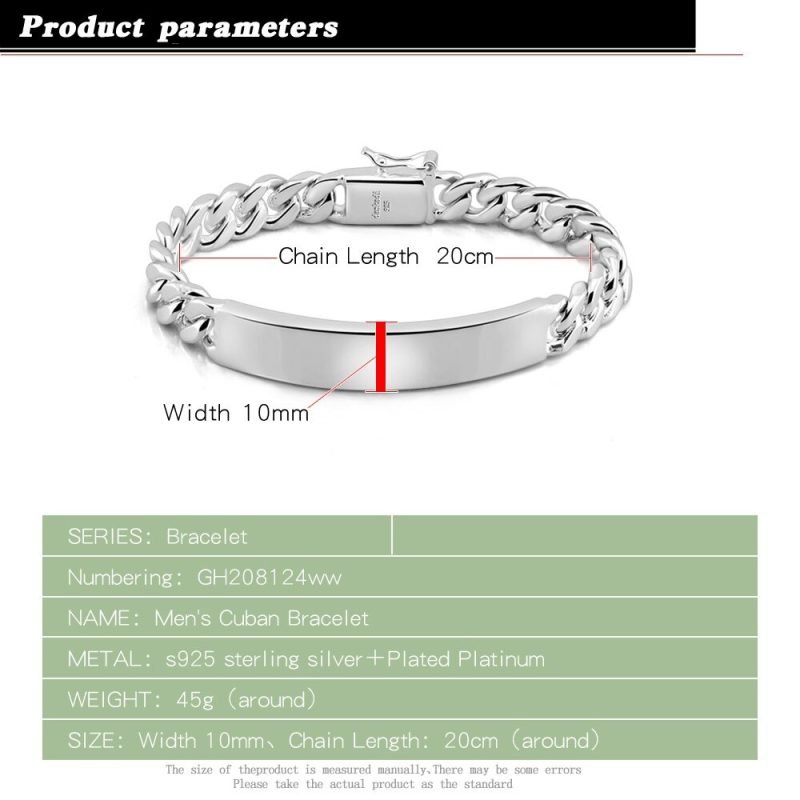 Mens Silver Curb Chain Bracelet measures
