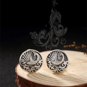 Peacock Earrings Studs face view