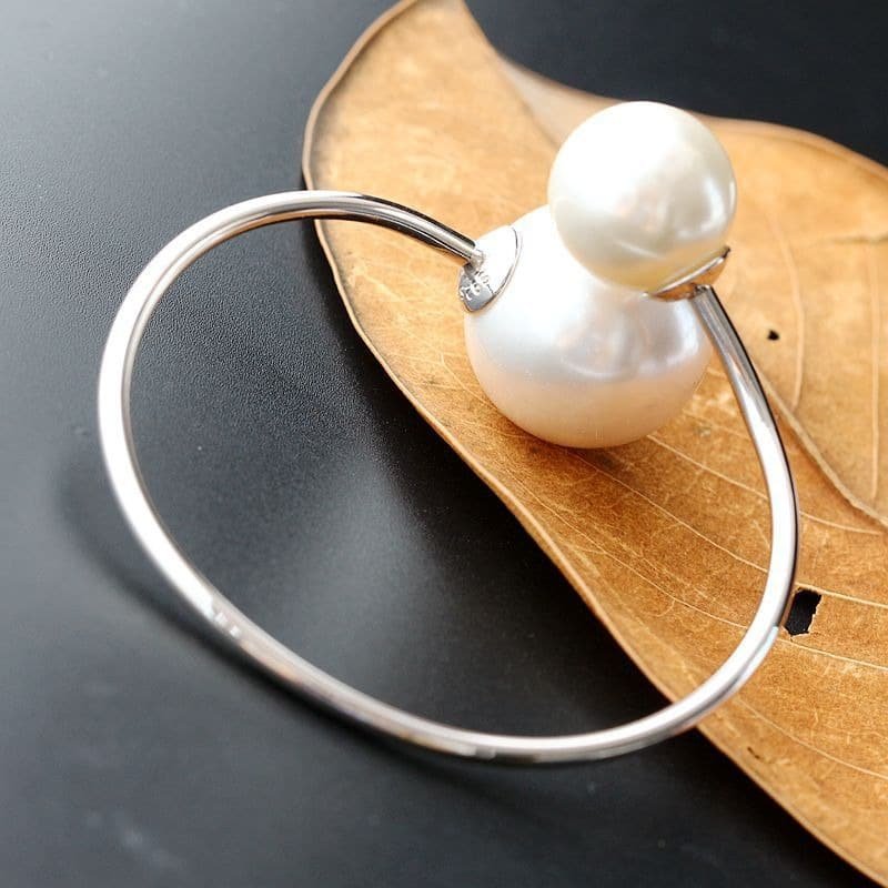 Silver And Pearl Bangle back view