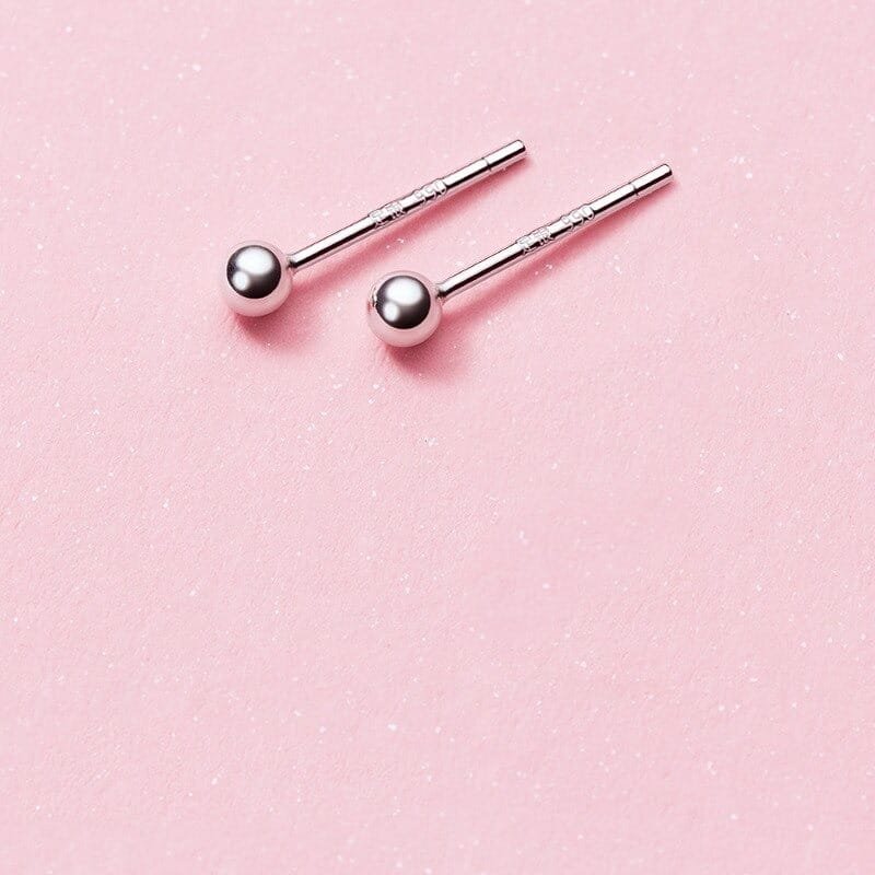 Silver Ball Stud Earrings face view