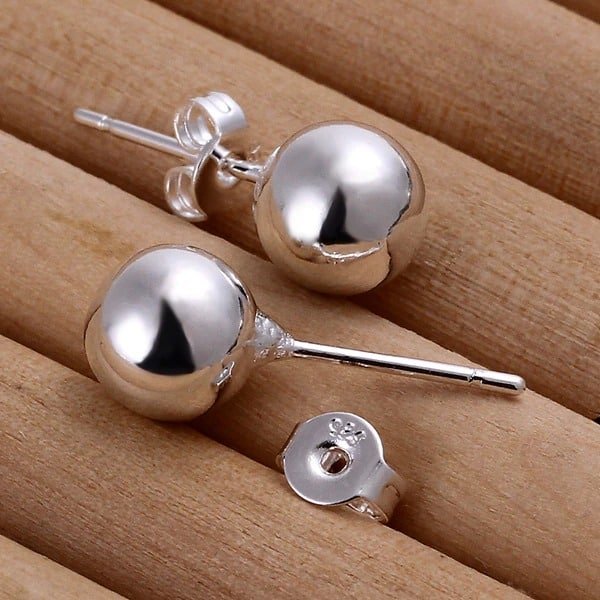 Silver Bead Stud Earrings stud and clasp details