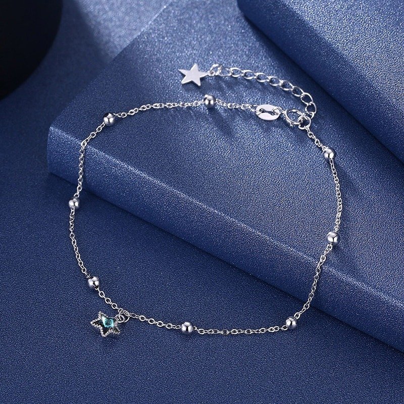 Silver Crystal Anklet up view