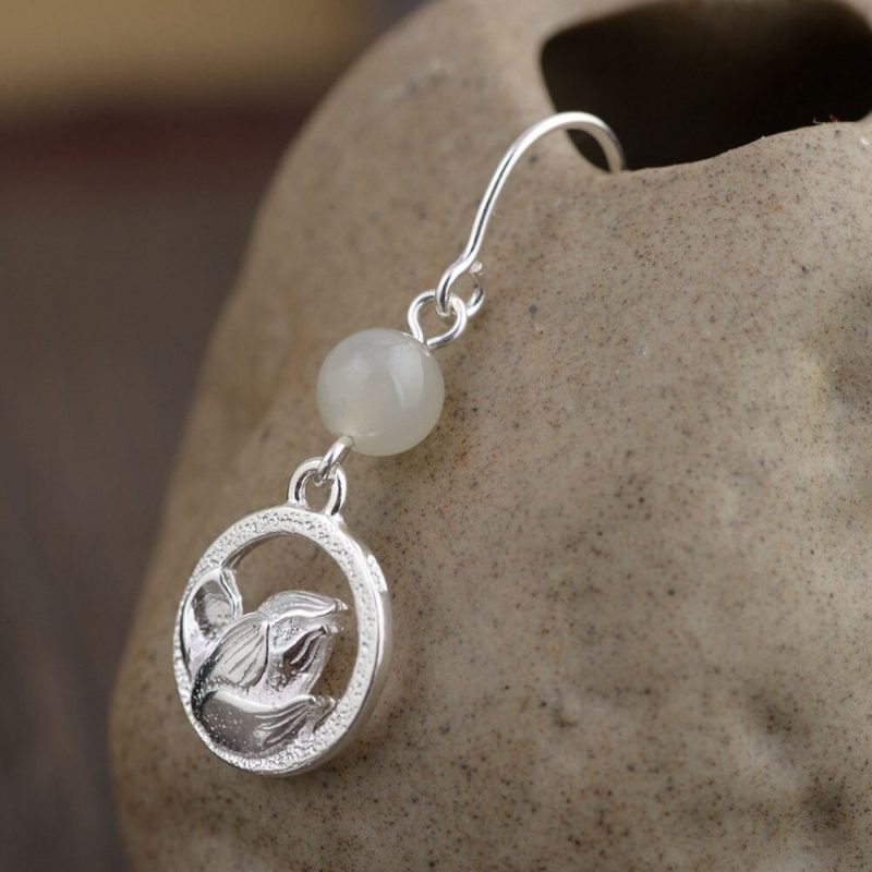 Silver Lotus Flower Earrings details bead