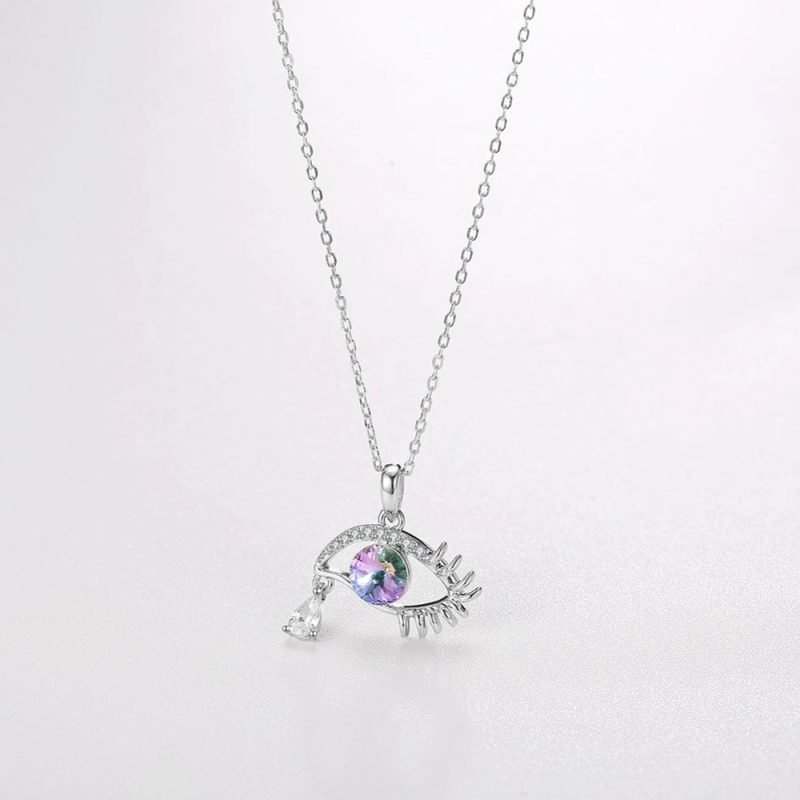 Silver Necklace Crystal Eye blue