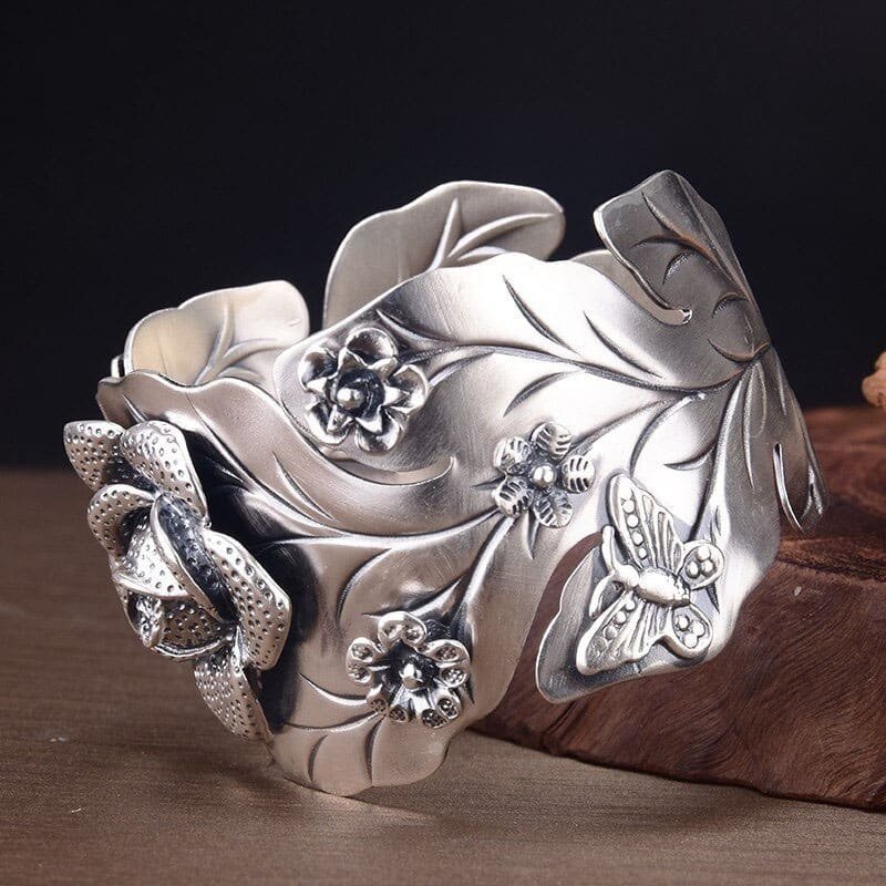 Silver Wide Bangle Bracelet engraving details