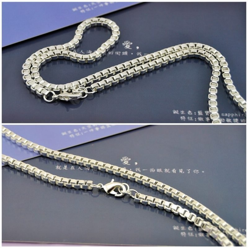 Sterling Silver Box Link Chain Necklace clasp et links details