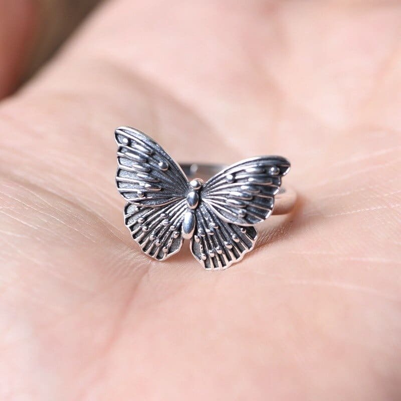 Sterling Silver Butterfly Ring in hand