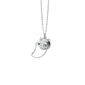 Sterling Silver Cat Face Pendant With Gemstone Eyes face view