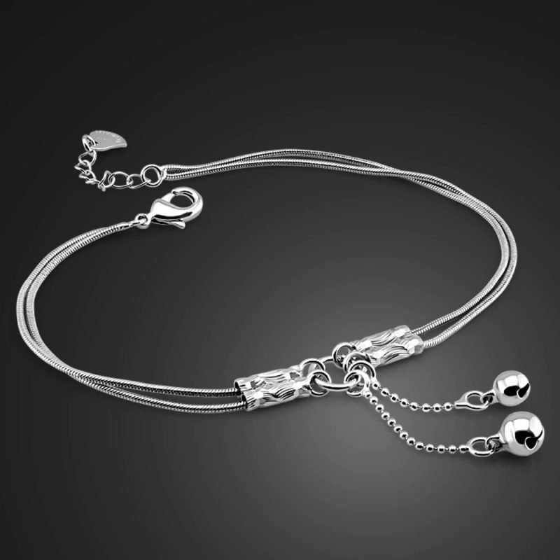 Sterling Silver Double Chain Anklet front view