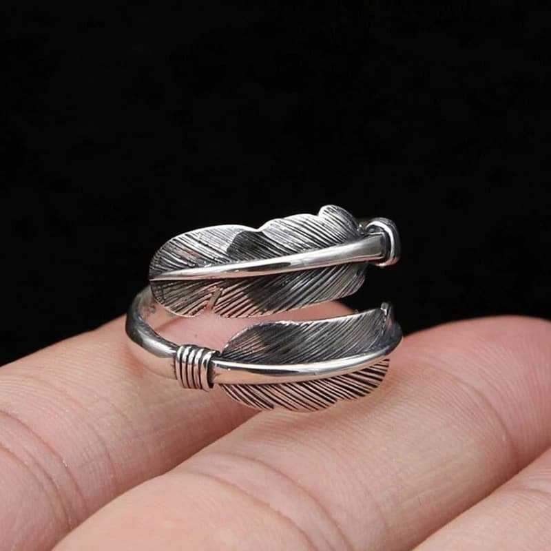 Sterling Silver Feather Ring on hand