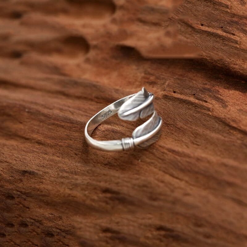 Sterling Silver Feather Ring up view