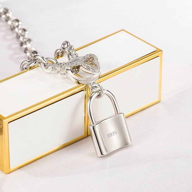 Sterling Silver Lock And Key Necklace lock details