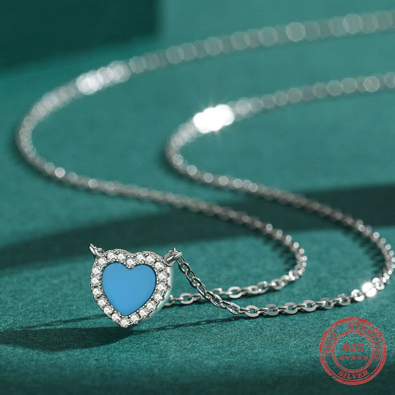 Sterling Silver Turquoise Heart Necklace heart face view