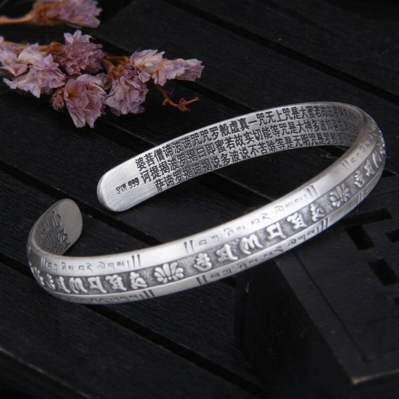 Mantra Silver Cuff Bracelet 0.8 cm