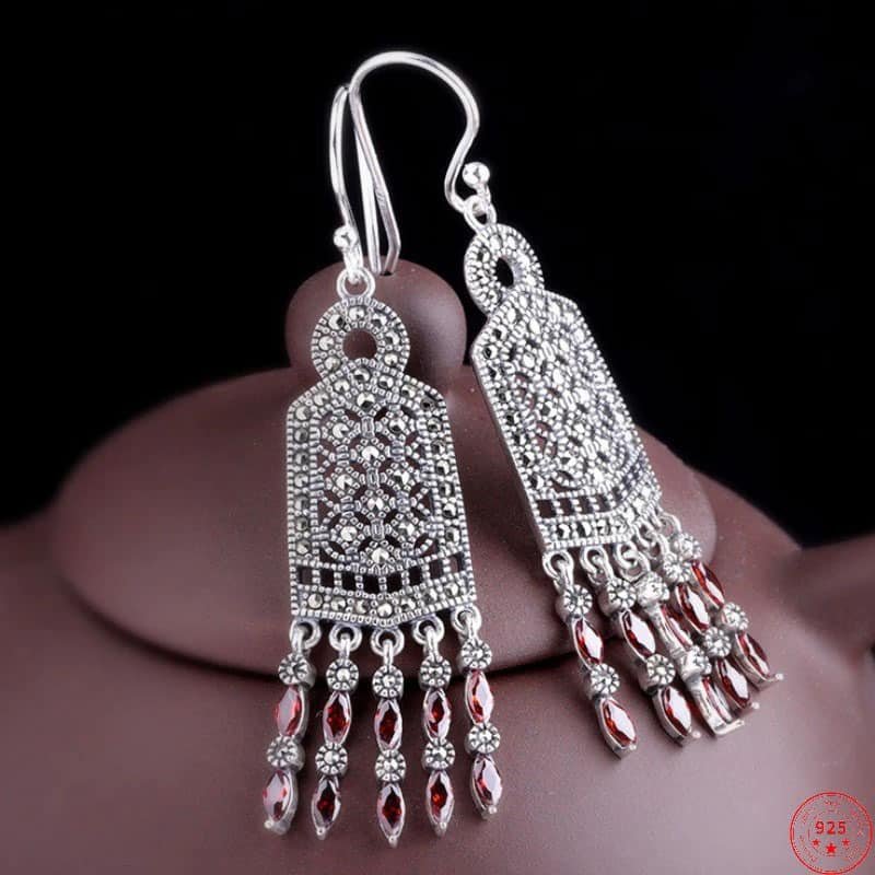 Shelter Silver Drop Earrings face view