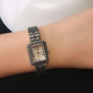 Silver Watch Square on wrist