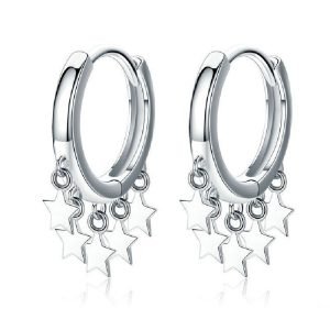 Silver Earrings 925 4 stars hoop demo