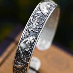 999 Silver Bracelet carp koi bangle details carp koi