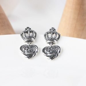 Silver Earrings 925 braided heart face view